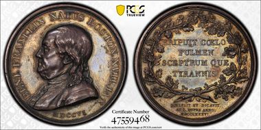 1786 AR Medal Betts-620, Franklin Natus Boston Original MS62