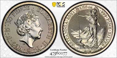 2021 20p Britannia 1/10oz Ag MS67