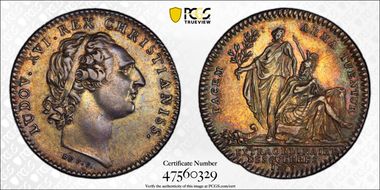 1777 AR Jeton Betts-558, France Aids America Lecompte-205h AU55