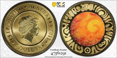 2017 $5 Planetary Coins Sun Colorized MS69