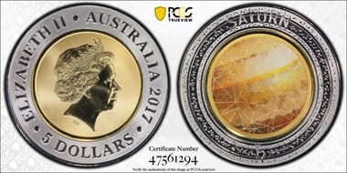 2017 $5 Planetary Coins Saturn Colorized MS69