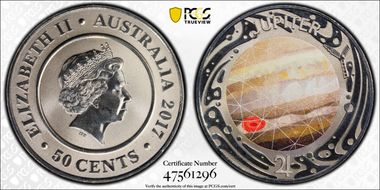 2017 50C Planetary Coins Jupiter Colorized MS69