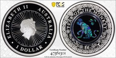 2016-P $1 Year of the Monkey Opal Ag PR69DCAM