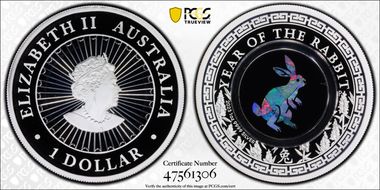 2023-P $1 Year of the Rabbit Opal Ag PR70DCAM