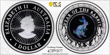 2023-P $1 Year of the Rabbit Opal Ag PR70DCAM