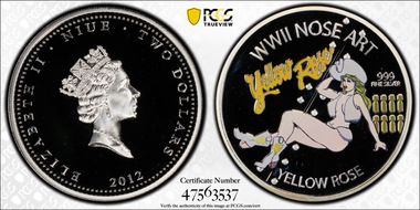 2012 $2 Yellow Rose WWII Nose Art Colorized PR69DCAM