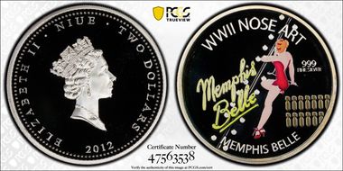 2012 $2 Memphis Belle WWII Nose Art Colorized PR70DCAM