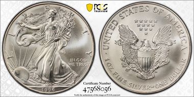 1996 $1 Silver Eagle MS68