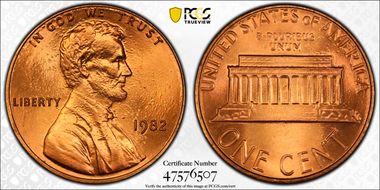 1982 1C Zinc, Small Date MS67RD