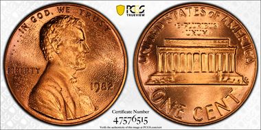 1982 1C Zinc, Small Date MS67RD