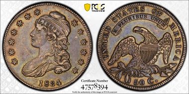 1834 50C Small Date, Small Letters XF45