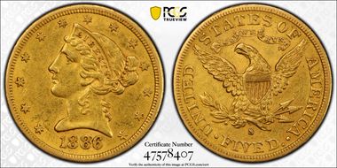 1886-S $5 AU50
