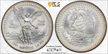 1991-Mo Onza Libertad Ag T2 - PLaTA PuRA MS69