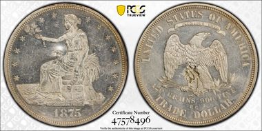 1875-CC T$1 Chopmarked MS62