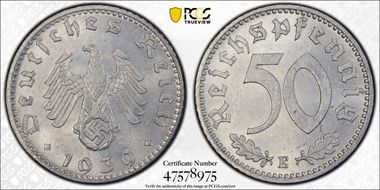 1939-E 50 Pfg J-372 Aluminum MS63