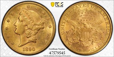 1890-S $20 AU58