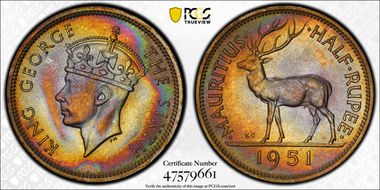 1951 1/2 Rup KM-28 MS65