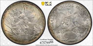 1910 Peso Caballito KM-453  Ag MS64+