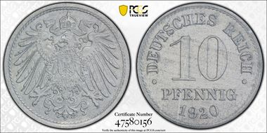 1920 10 Pfg Zinc J-299 MS63