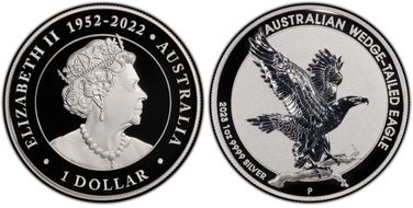 2023-P $1 Wedge-Tailed Eagle Incused Design 1oz Ag PR70DCAM