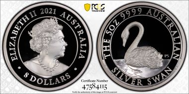 2021-P $8 Silver Swan P5 5oz High Relief PR70DCAM
