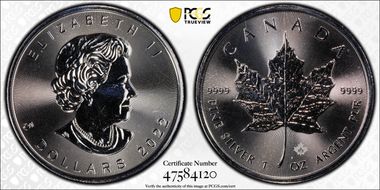 2022 $5 Maple Leaf Ag MS68