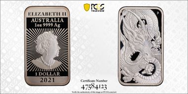 2021-P $1 Dragon Ag Bar PR70DCAM