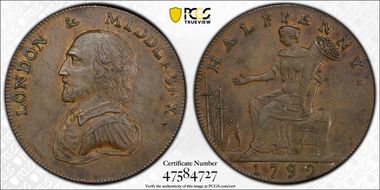 1792 Tk 1/2D DH-928 Middlesex, Misc. Series AU58BN