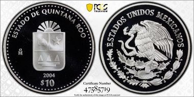 2004-Mo 10 Peso Quintana Roo KM-735  Ag PR69DCAM