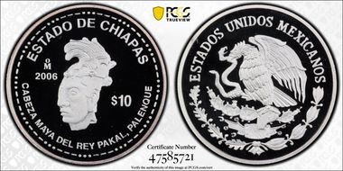 2006-Mo 10 Peso Estado de Chiapas KM-772  Ag PR69DCAM