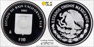 2005-Mo 10 Peso Baja California Sur KM-724  Ag PR69DCAM