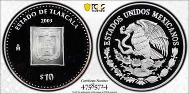 2003-Mo 10 Peso Tlaxcala KM-682  Ag PR69DCAM