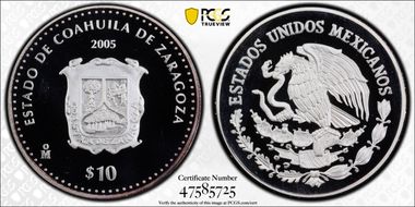 2005-Mo 10 Peso Coahuila de Zaragoza KM-751  Ag PR69DCAM