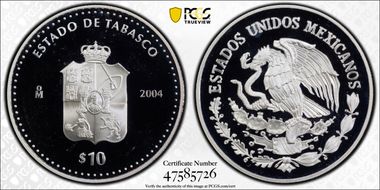 2004-Mo 10 Peso Tabasco KM-684  Ag PR68DCAM