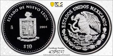 2004-Mo 10 Peso Nuevo Leon KM-741  Ag PR68DCAM