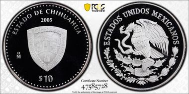 2005-Mo 10 Peso Chihuahua KM-753  Ag PR69DCAM