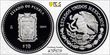 2004-Mo 10 Peso Puebla PR69DCAM