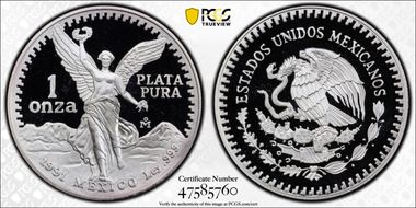 1991-Mo Onza Libertad Ag KM-494.3 PR69DCAM