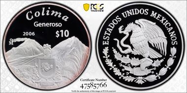 2006-Mo 10 Peso Colima KM-724  Ag PR69DCAM