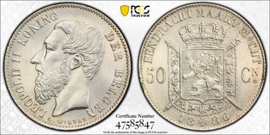 1886 50C KM-27 DER BELGEN MS66