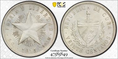 1915 20C Low Relief, Fine Reeding KM-13.2 AU58