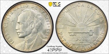 1953 Peso Jose Marti KM-29  Ag MS64