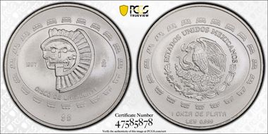 1997-Mo 5 Peso Disco de la Muerte KM-619  Ag MS68