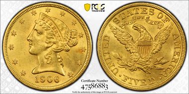 1906 $5 MS63