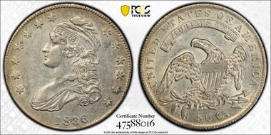 1836 50C Lettered Edge AU50