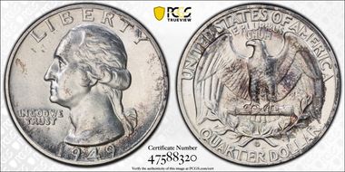 1949-D 25C AU58