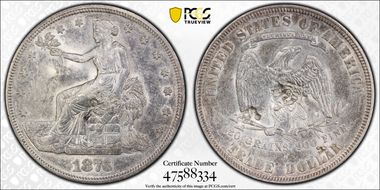 1876-S T$1 Chopmarked AU50