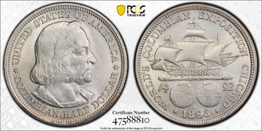 1893 50C Columbian AU58