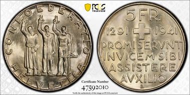 1941 B 5 Fr Confederation KM-44 MS67