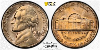 1954-S/D 5C Overmintmark, FS-501 MS65
